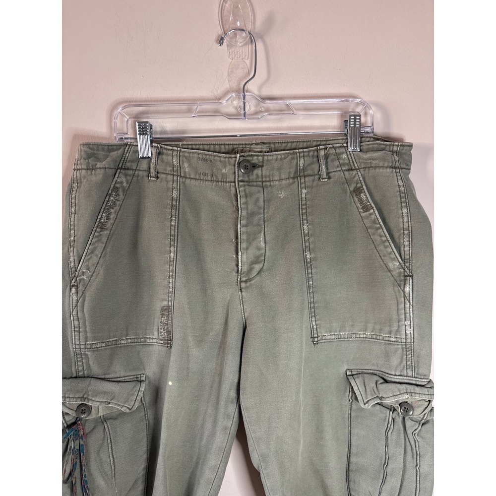 American Eagle Olive Green Cargo Shorts Women Frayed Hem Floral Ties Utility - Picture 4 of 10